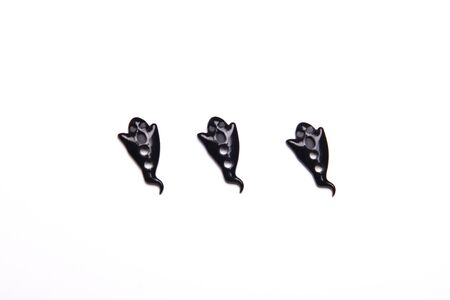 Halloween decorations set black Ghost on white background, Halloween holiday background, top viewの写真素材