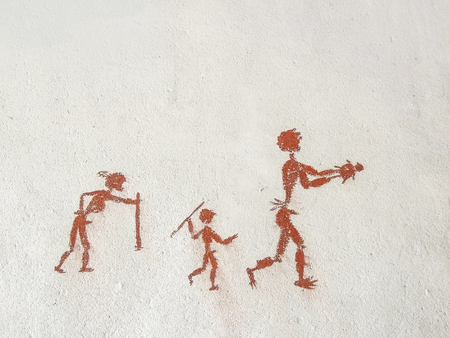 Painting on the wall inside the cave. Primitiveの写真素材