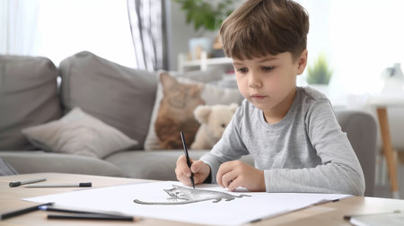 A young artist's hand glides across the page, bringing a charming feline to life with every stroke. The magic of AI generative technology adds a unique touch to this adorable scene.の素材