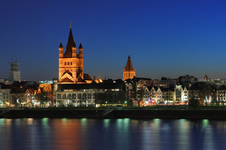 Church of St. Martin in Cologne. Night Quay in Cologne. View of the Church of St. Martin Photo taken on April, 2011.の写真素材