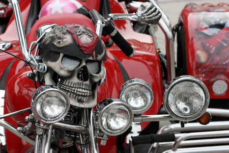 Skeleton and skull as extraordinary design of the front of the motorcycle. Hamburg, Germany - August 6, 2011.のeditorial素材