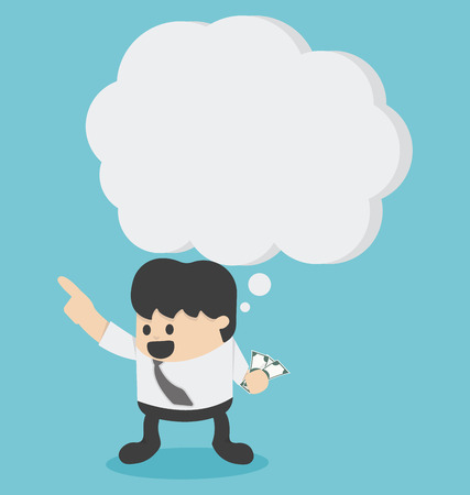 Businessman holding money with a empty speech bubbleのイラスト素材