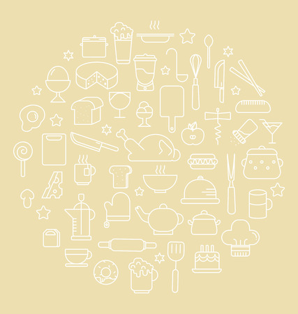 Kitchen and Food Outline icons  Vector illustrationのイラスト素材