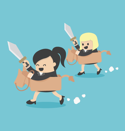 2 Businesswoman riding the toy horseのイラスト素材