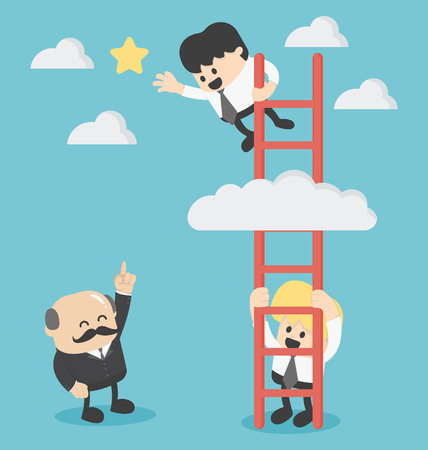Businessman on a ladder grab the starのイラスト素材