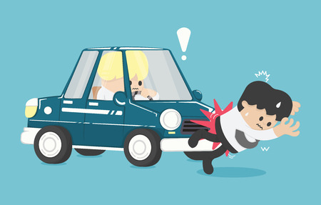 Business man hit by a car Flat Vector Illustrationのイラスト素材