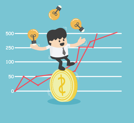 businessman trying to stand a dollar coin  Vector eps10のイラスト素材