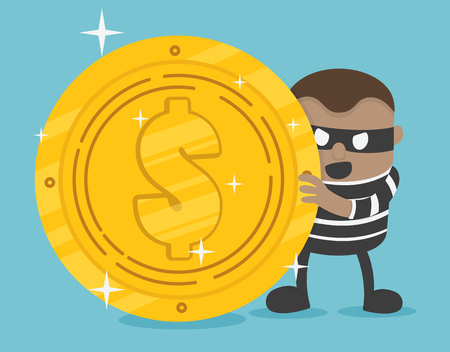 Stock Vector of thief. Bad thief wear black suit and mask holding moneyのイラスト素材