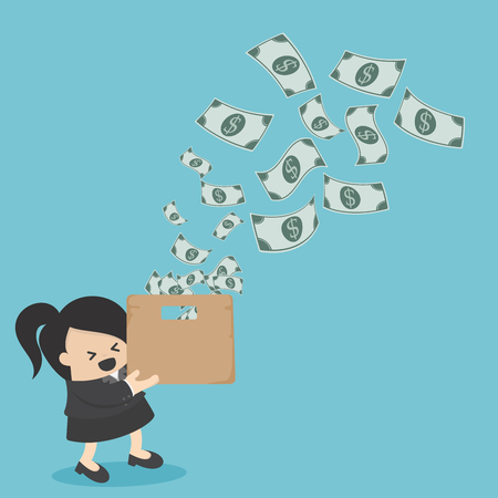 Concept of successful business Woman with Amazing Box. power to attract money.のイラスト素材