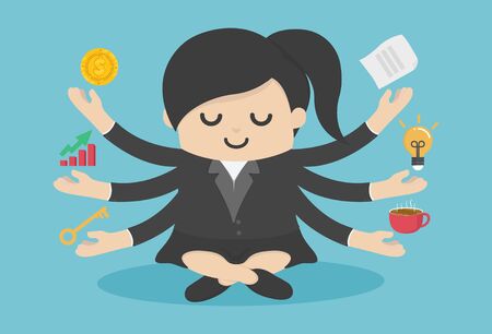 Businesswoman practicing mindfulness meditation and releasing stress and expressing his potentialのイラスト素材