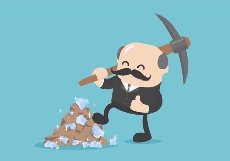 boss businessman dig a lot of diamonds and mining to find treasureのイラスト素材