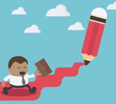 African Businessman walks career steps for success vector conceptのイラスト素材