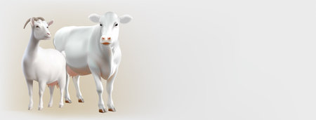 White cow and goat on transparent background. Vector illustrationのイラスト素材