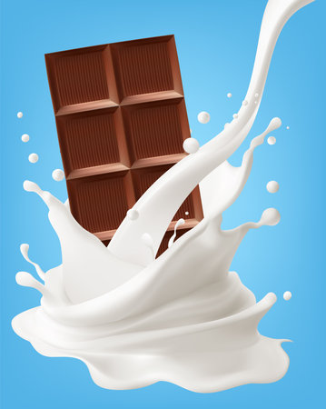 Milk and chocolate splash isolated with clipping path , 3D vector , Gradient Meshのイラスト素材
