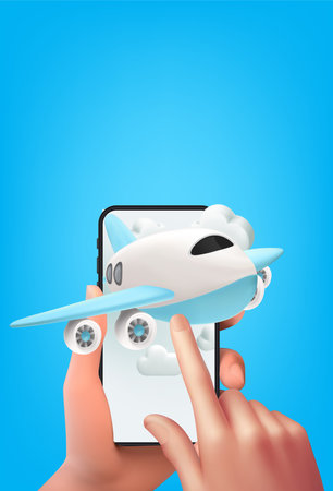 Online ticket concept. Buying tickets with smartphone. Traveling on airplane, planning a summer vacation, 3d vector Gradient Meshのイラスト素材