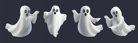 halloween ghost 3D vector set Mesh gradient wes usedのイラスト素材