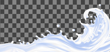Illustration 3d vector Milk ripple splash background, Liquid beverage pouring down, .Realistic Mesh gradient is usedのイラスト素材