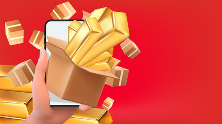 Chinese New Year Shopping and Online Shopping Give Away Goldのイラスト素材