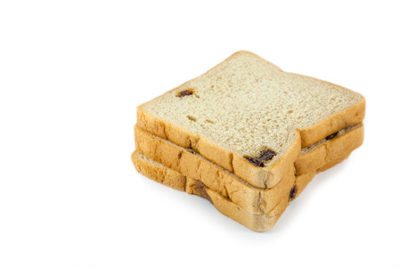 white bread with raisin  on white background