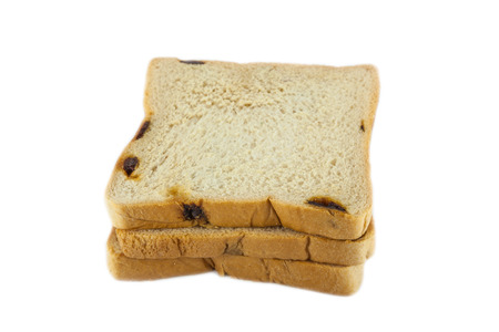 white bread with raisin  on white background