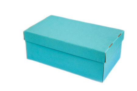 Cardboard blue Box isolated on a White background with clipping pathの写真素材