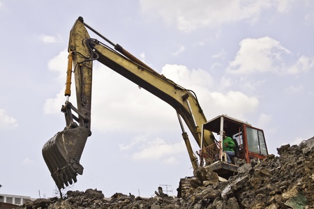 The backhoe of the construction site.のeditorial素材