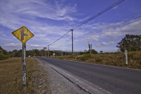 The country road in the landscape of fresh blue sky.の写真素材