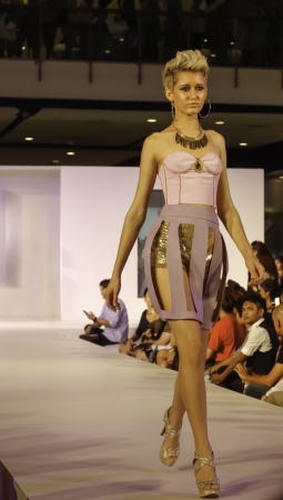 BANGKOK - MAY 2 : A model wears clothes by Thai fashion students at the fashion design contest on May 2 2012 at CTW Bangkok Thailand. Accademia Italiana teams up with f.fashion to organize this event.のeditorial素材