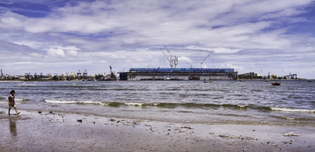 The beautiful natural landscape of the seashore and seaport.の写真素材