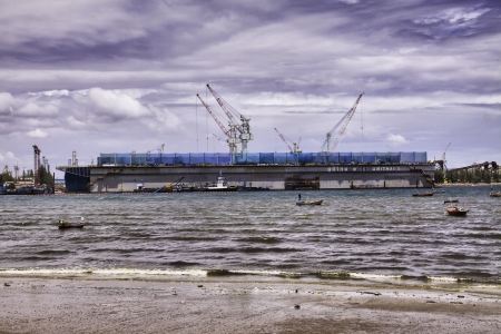 The beautiful natural landscape of the seashore and seaport.の写真素材
