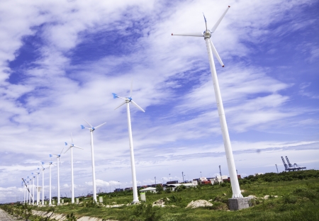 The arrays of wind turbine as the source of alternative sustainable energy.の写真素材