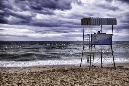 The seaguard tower locates confronting the sea.の写真素材