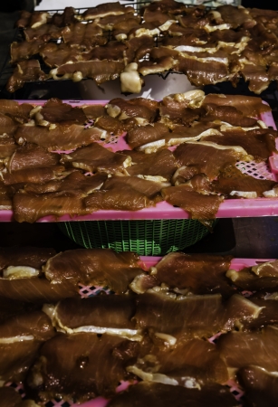 Thai dried meats at the foodstall along the street の写真素材