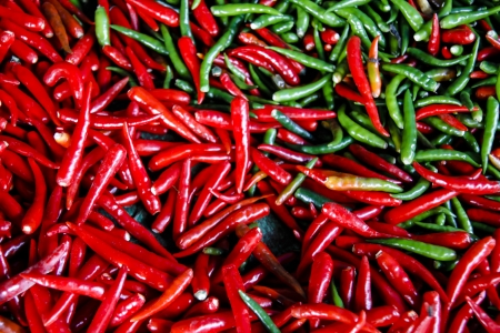 This picture shows the texture of Thai chilli which is good for website design, editorial, documentary, travelling, and background for artworks.の写真素材
