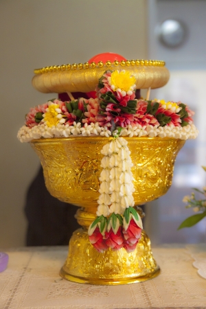 Traditional Thai Wedding ceremony atmoshphere decoration and artifacts.の写真素材