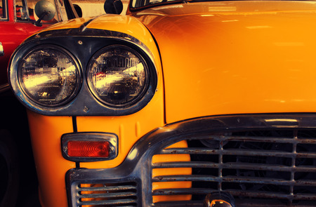 Yellow Cab Taxi, Color detail on the headlight of Taxi Checkerの写真素材