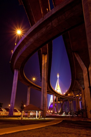 under Bhumibol Bridge in Thailandの写真素材