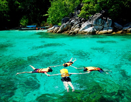 Snorkeler on surface in Thailandの写真素材