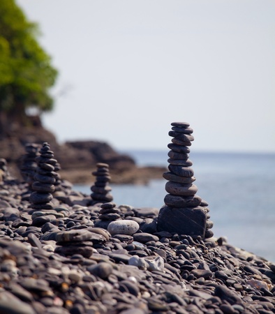 Stack of stones on the beachの写真素材
