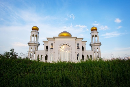 View of islamic mosque on sunsetの写真素材