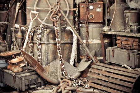 Vintage old anchor and chainの写真素材