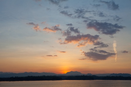lake sky and mountain. view of Thailandの写真素材