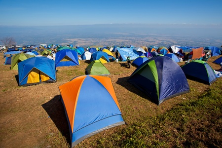 Tourist tents in mountain landscape in Thailand