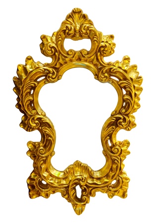 Gold ornate oval frame on white backgroundの写真素材