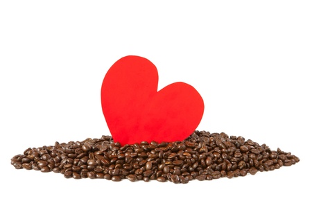 paper heart on coffee beansの写真素材