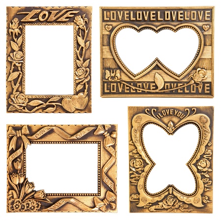 antique gold frame collection isolated on white