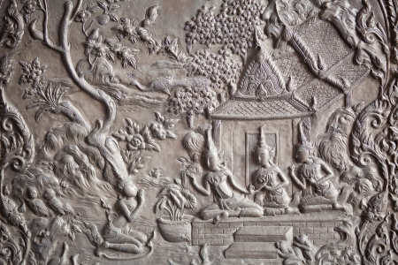 Carved stone at erawan museum,Thailandのeditorial素材