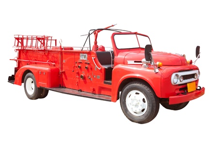Old vintage fire truck isolated on white background