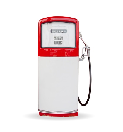 red vintage gasoline pump over white backgroundの写真素材