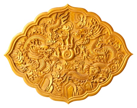 Pattern Golden dragon carved on white backgroundの写真素材